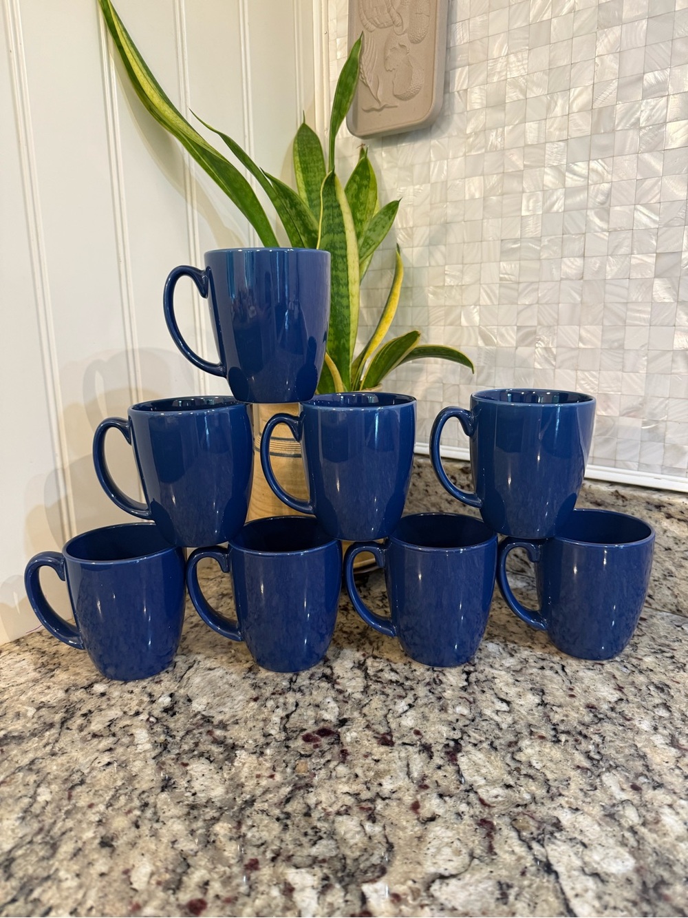Corelle Navy Blue Stoneware Coffee Cups Coffee Mugs - Set of 8